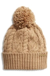 Michael Michael Kors Pompom Cable Knit Beanie In Dark Camel