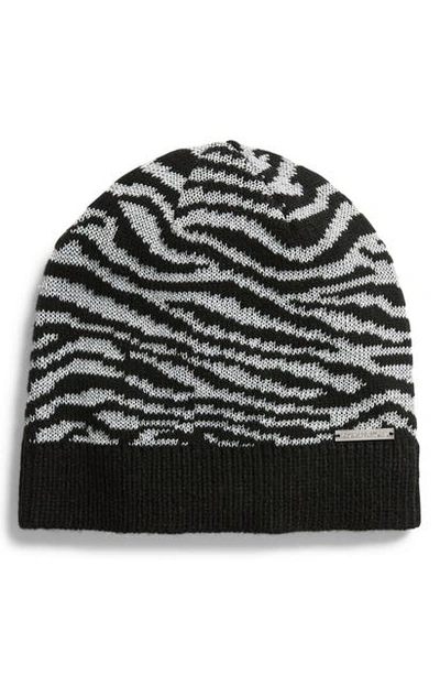 Michael Michael Kors Tiger Pattern Metallic Beanie In Black