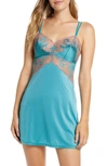 Wacoal Lace Affair Lace & Satin Chemise Nightgown 812256 In Blue