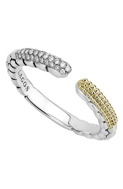 Lagos Sterling Silver & 18k Yellow Gold Caviar Lux Diamond Open Ring In White/multi