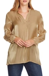 Vince Camuto Iridescent Georgette Henley Blouse In Latte