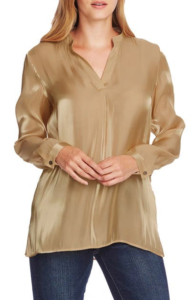 Vince Camuto Iridescent Georgette Henley Blouse In Latte