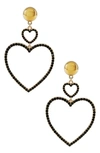 ETTIKA CRYSTAL HEART DROP EARRINGS,E1481.BLK.G