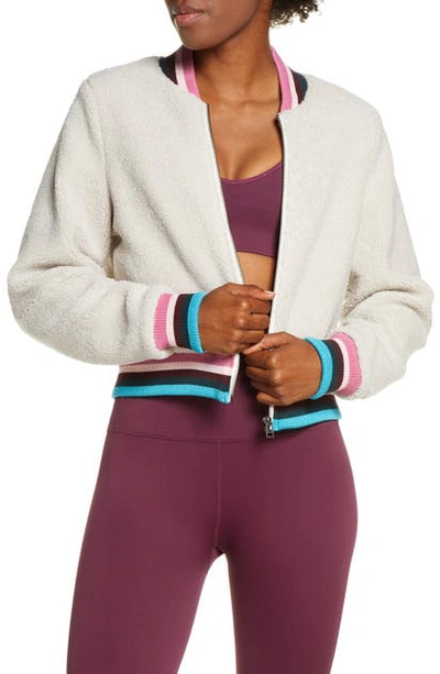 Spiritual Gangster Furry Sherpa Zip-front Bomber Jacket In Natural