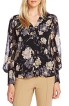 Vince Camuto Enchanted Floral High Neck Long Sleeve Chiffon Blouse In Rich Black