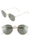 RAY BAN 50MM RETRO INSPIRED ROUND METAL SUNGLASSES,RB344750-P
