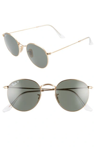 Ray Ban 50mm Retro Inspired Round Metal Sunglasses In Gold/ Polar Green