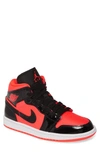 Jordan 1 Mid Sneaker In Bright Crimson/ Black