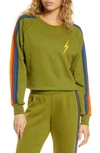 Aviator Nation Bolt Crop Sweatshirt In Olive/ Rainbow