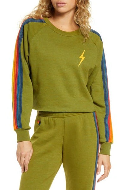 Aviator Nation Bolt Crop Sweatshirt In Olive/ Rainbow