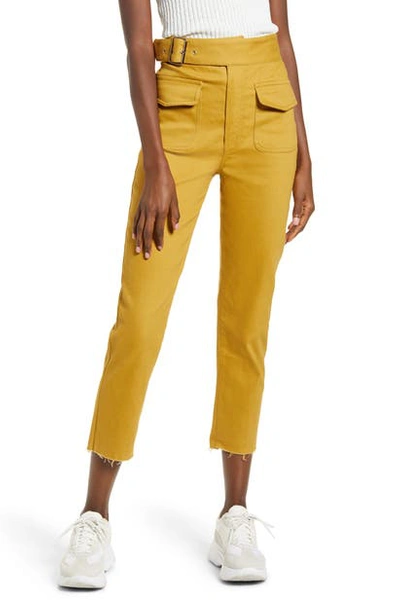 Joa Belted Solid Pants In Mustard