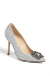 Manolo Blahnik Hangisi Jeweled Pointed Toe Pump In Bronze Notturno/ Silk