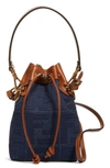 FENDI MINI MON TRESOR LOGO DENIM BUCKET BAG,8BS010-A9P2