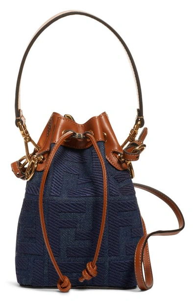 Fendi Mon Tresor Mini Jeans Reactive Bucket Bag In Blue Pattern