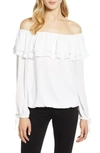 Michael Michael Kors Michael Kors Ruffle Off The Shoulder Peasant Top In White