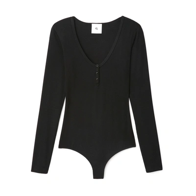 G. Label Annika Long-sleeve Henley Bodysuit In Black