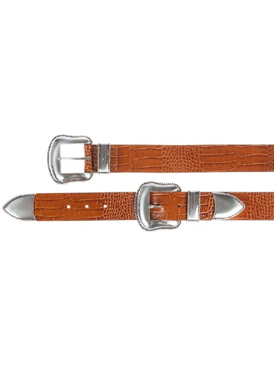 B-low The Belt 20mm Wylder Croc Embossed Leather Belt In Cognac/silver