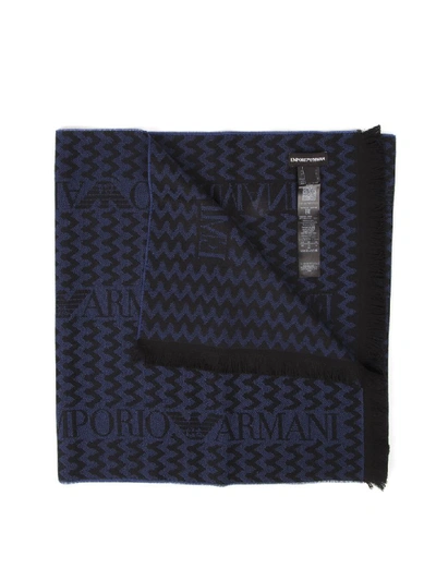 Emporio Armani Black & Blue Wool Male Scarf