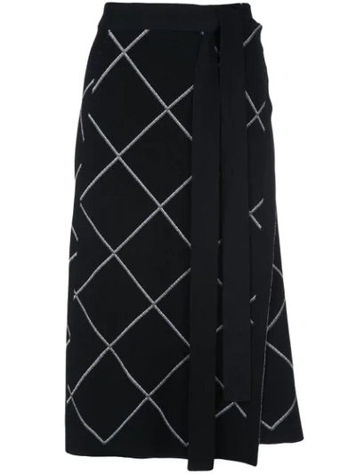 Proenza Schouler Windowpane Check Knit Wrap Skirt In Black