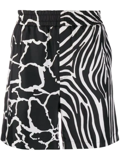 Versace Men's Zebra & Giraffe Silk Shorts In Black