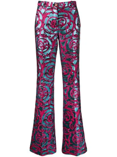 Versace Brocade Barocco Jacquard Flared Trousers In A4401 Blue