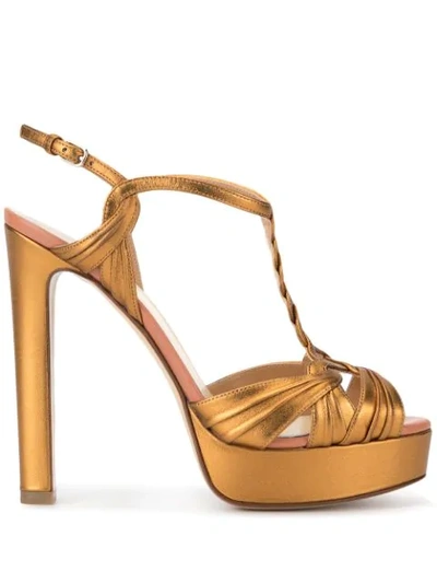 Francesco Russo Braided Metallic Leather Platform Sandals In Gold