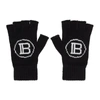 BALMAIN BALMAIN BLACK LOGO FINGERLESS GLOVES