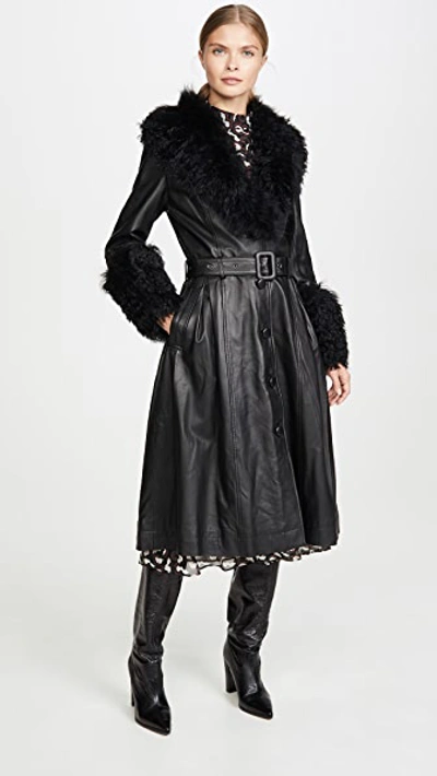 SAKS POTTS FOXY SHEARLING TRENCH COAT BLACK,SAKSP30016