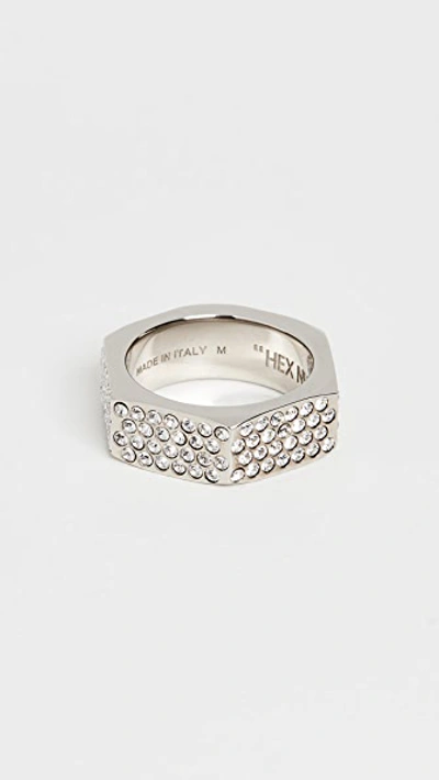 Off-white Crystal Medium Ring In Silver