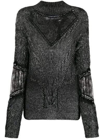 Almaz Lace Detailed Cable Knit Jumper In Black