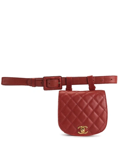 Pre-owned Chanel Cc菱形绗缝腰包 In Red