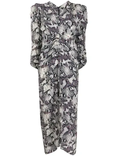 Isabel Marant Snake & Checkered Print Puff-sleeve Dress In Grey