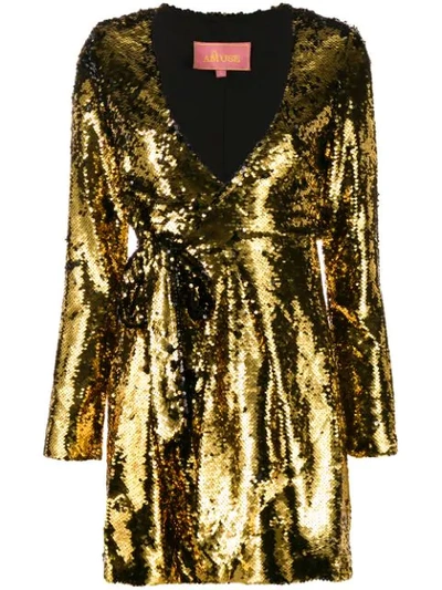 Amuse Sequin Wrap Dress In Gold