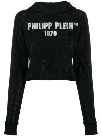 Philipp Plein Logo Printed Cropped Hoodie In Black