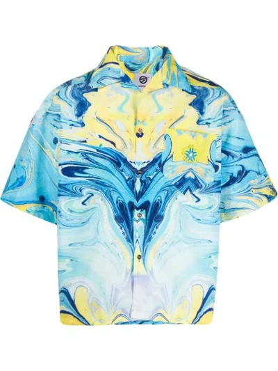 Domenico Formichetti Rorshach Marbled Paint Shirt In Blue