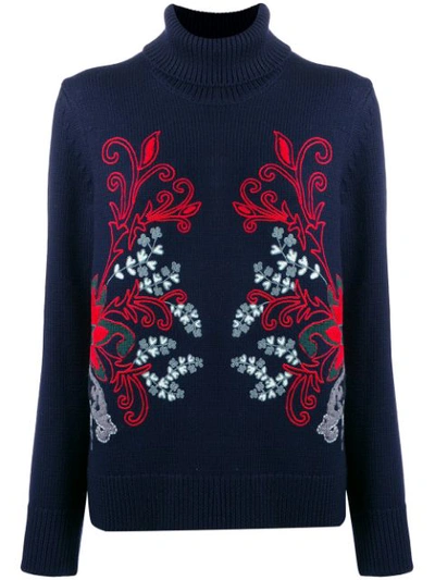 Tory Burch Jacquard Embroidered-front Turtleneck In Dark Blue