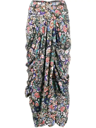 Isabel Marant Floral Draped Skirt In Black