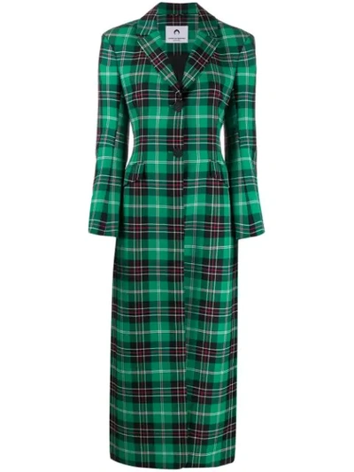 Marine Serre Long Tailored Check Wool Blend Coat In Green