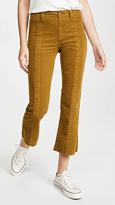 Ag Quinne Paneled Corduroy Crop Flare Pants In Yellow