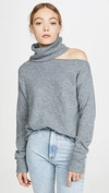 Paige Raundi Cold Shoulder Turtleneck Sweater In Heather Grey