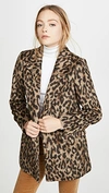 Rebecca Taylor Leopard Print Faux Fur Coat In Mocha Combo