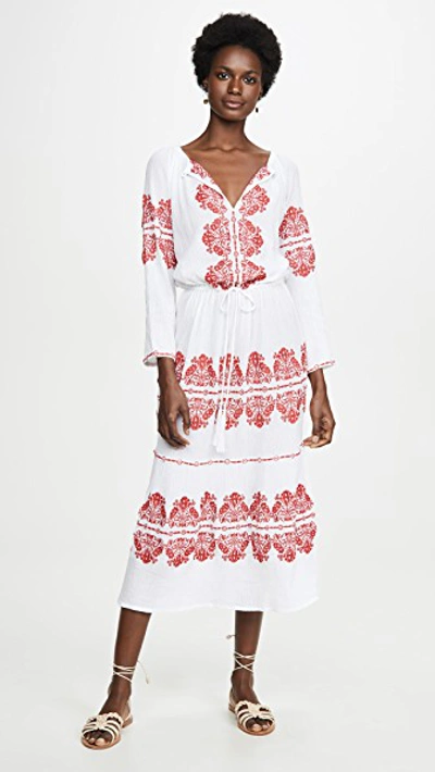 Melissa Odabash Lela Embroidered Cotton-gauze Maxi Dress In White Red