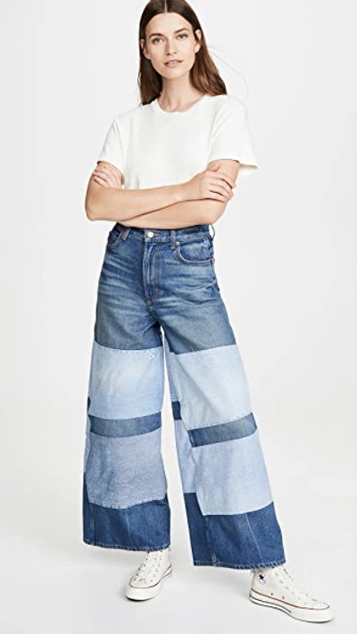 B Sides Claude High Flare Jeans In Awning Stripe Patchwork