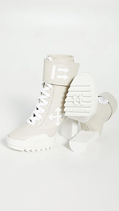 Off-white Arrow Heeled Moto Wrap Boots In Ice/grey/white