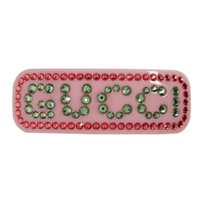 Gucci Pink Large Crystal Barrette In 8517 Pink