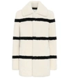 SAINT LAURENT STRIPED SHEARLING PEA COAT,P00402528