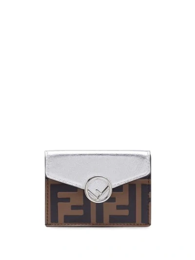Fendi Ladies Compact Ff Micro Tri-fold Leather Wallet In Silver