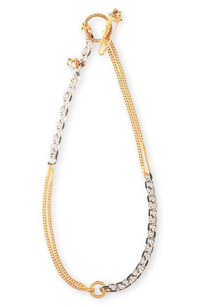 Versace Medusa Safety Pin Necklace In Warm Gold Palladium