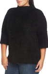Vince Camuto Eyelash Fringe Stripe Sweater In Rich Black