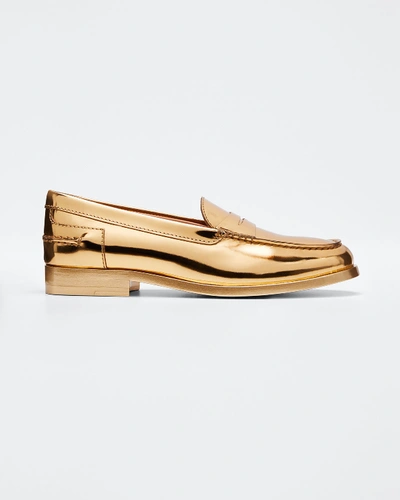 Tod's Alber Moccasino Metallic Loafers In Gold